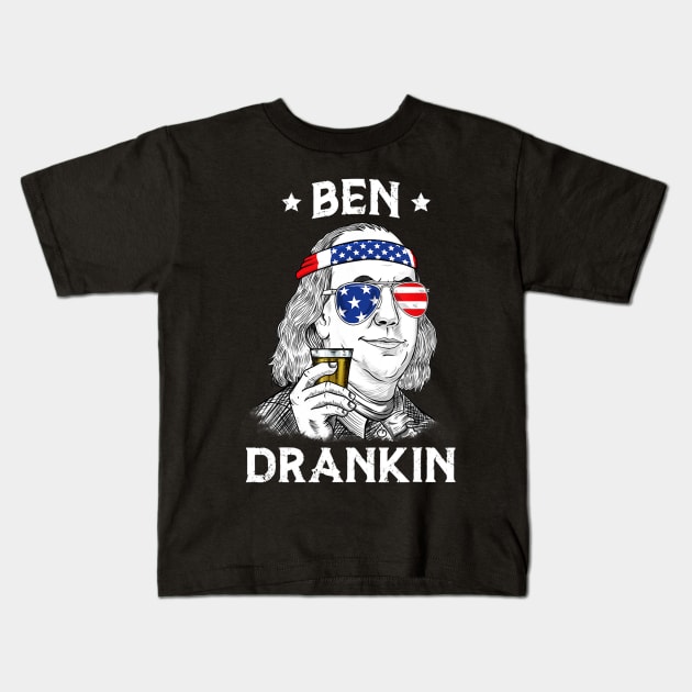 4th Of July Ben Drankin Benjamin Franklin Kids T-Shirt by Haley Tokey